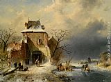 Charles Henri Joseph Leickert Canvas Paintings - Winter Scene with Figures
